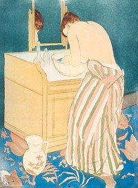 Woman Bathing (1890&ndash;1891) by <a href="https://www.rawpixel.com/search/mary%20cassatt?sort=curated&amp;page=1">Mary Cassatt</a>. Original woman portrait painting from The Art Institute of Chicago. Digitally enhanced by rawpixel.