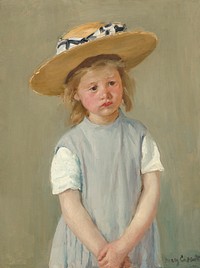Child in a Straw Hat (1886) by Mary Cassatt. Original portrait painting from The National Gallery of Art. Digitally enhanced by rawpixel.