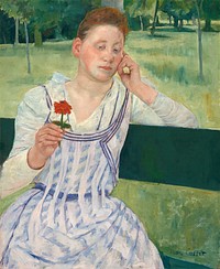 Woman with a Red Zinnia (1891) by <a href="https://www.rawpixel.com/search/mary%20cassatt?sort=curated&amp;page=1">Mary Cassatt</a>. Original woman portrait painting from The National Gallery of Art. Digitally enhanced by rawpixel.