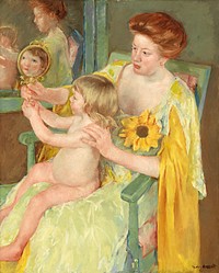 Mother and Child (1905) by <a href="https://www.rawpixel.com/search/mary%20cassatt?sort=curated&amp;page=1">Mary Cassatt</a>. Original portrait painting from The National Gallery of Art. Digitally enhanced by rawpixel.