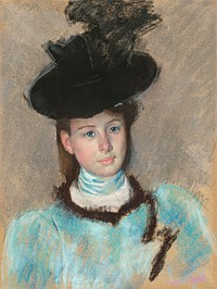 The Black Hat (1890) by <a href="https://www.rawpixel.com/search/mary%20cassatt?sort=curated&amp;page=1">Mary Cassatt</a>. Original woman portrait painting from The National Gallery of Art. Digitally enhanced by rawpixel.
