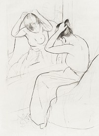 The Coiffure (1890&ndash;1891) by <a href="https://www.rawpixel.com/search/mary%20cassatt?sort=curated&amp;page=1">Mary Cassatt</a>. Original woman portrait drawing from The National Gallery of Art. Digitally enhanced by rawpixel.