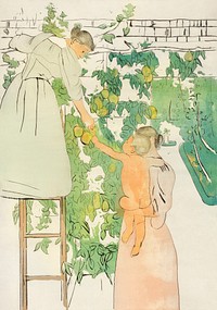 Gathering Fruit (1893) by <a href="https://www.rawpixel.com/search/mary%20cassatt?sort=curated&amp;page=1">Mary Cassatt</a>. Original portrait painting from The National Gallery of Art. Digitally enhanced by rawpixel.