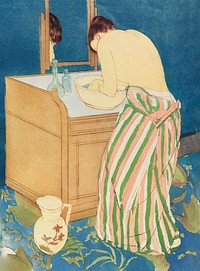 Woman Bathing (1890&ndash;1891) by <a href="https://www.rawpixel.com/search/mary%20cassatt?sort=curated&amp;page=1">Mary Cassatt</a>. Original woman portrait painting from The National Gallery of Art. Digitally enhanced by rawpixel.