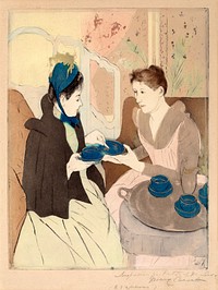 Afternoon Tea Party (1890&ndash;1891) by <a href="https://www.rawpixel.com/search/mary%20cassatt?sort=curated&amp;page=1">Mary Cassatt</a>. Original portrait painting from The National Gallery of Art. Digitally enhanced by rawpixel.
