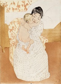 Maternal Caress (1891) by <a href="https://www.rawpixel.com/search/mary%20cassatt?sort=curated&amp;page=1">Mary Cassatt</a>. Original portrait painting from The National Gallery of Art. Digitally enhanced by rawpixel.