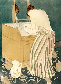 Woman Bathing (1890&ndash;1891) by <a href="https://www.rawpixel.com/search/mary%20cassatt?sort=curated&amp;page=1">Mary Cassatt</a>. Original woman portrait painting from The National Gallery of Art. Digitally enhanced by rawpixel.