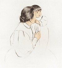 Peasant Mother and Child (1895) by Mary Cassatt. Original portrait drawing from The Art Institute of Chicago. Digitally enhanced by rawpixel.