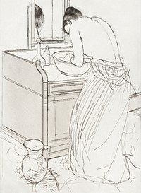 Woman Bathing (1890&ndash;1891) by <a href="https://www.rawpixel.com/search/mary%20cassatt?sort=curated&amp;page=1">Mary Cassatt</a>. Original woman portrait drawing from The National Gallery of Art. Digitally enhanced by rawpixel.