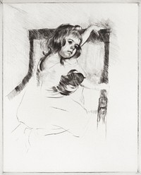 Margot, Resting Arms on Back of Armchair (1903) by <a href="https://www.rawpixel.com/search/mary%20cassatt?sort=curated&amp;page=1">Mary Cassatt</a>. Original portrait drawing from 