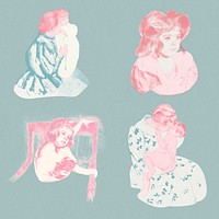 Vintage hand drawn mother and her child illustration set, remixed from the artworks of Mary Cassatt.