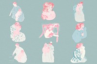 Vintage hand drawn mother and her child illustration set, remixed from the artworks of Mary Cassatt.