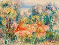 Two Women in a Landscape (Deux femmes dans un paysage) (1918) by <a href="https://www.rawpixel.com/search/Pierre-Auguste%20Renoir?sort=curated&amp;page=1">Pierre-Auguste Renoir</a>. Original from Barnes Foundation. Digitally enhanced by rawpixel.
