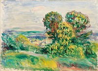 Landscape (1890) by <a href="https://www.rawpixel.com/search/Pierre-Auguste%20Renoir?sort=curated&amp;page=1">Pierre-Auguste Renoir</a>. Original from Barnes Foundation. Digitally enhanced by rawpixel.