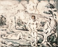 The Large Bathers (1898) by <a href="https://www.rawpixel.com/search/Pierre-Auguste%20Renoir?sort=curated&amp;page=1">Pierre-Auguste Renoir</a>. Original from Barnes Foundation. Digitally enhanced by rawpixel.