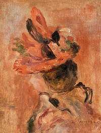 Woman&#39;s Head with Red Hat (1890) by <a href="https://www.rawpixel.com/search/Pierre-Auguste%20Renoir?sort=curated&amp;page=1">Pierre-Auguste Renoir</a>. Original from Barnes Foundation. Digitally enhanced by rawpixel.