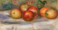Apples, Oranges, and Lemons (Pommes, oranges et citrons) (1911) by <a href="https://www.rawpixel.com/search/Pierre-Auguste%20Renoir?sort=curated&amp;page=1">Pierre-Auguste Renoir</a>. Original from Barnes Foundation. Digitally enhanced by rawpixel.