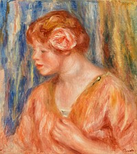 Young Woman with Rose (Jeune fille &Atilde;  la rose) (1917) by <a href="https://www.rawpixel.com/search/Pierre-Auguste%20Renoir?sort=curated&amp;page=1">Pierre-Auguste Renoir</a>. Original from Barnes Foundation. Digitally enhanced by rawpixel.