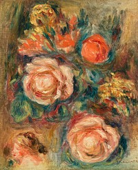 Bouquet of Roses (Bouquet de roses) (1900) by <a href="https://www.rawpixel.com/search/Pierre-Auguste%20Renoir?sort=curated&amp;page=1">Pierre-Auguste Renoir</a>. Original from Barnes Foundation. Digitally enhanced by rawpixel.