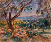 Landscape with Figures, near Cagnes (Paysage avec figures, environs de Cagnes) (1910) by <a href="https://www.rawpixel.com/search/Pierre-Auguste%20Renoir?sort=curated&amp;page=1">Pierre-Auguste Renoir</a>. Original from Barnes Foundation. Digitally enhanced by rawpixel.
