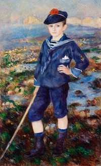 Sailor Boy (Portrait of Robert Nun&egrave;s) (1883) by <a href="https://www.rawpixel.com/search/Pierre-Auguste%20Renoir?sort=curated&amp;page=1">Pierre-Auguste Renoir</a>. Original from Barnes Foundation. Digitally enhanced by rawpixel.