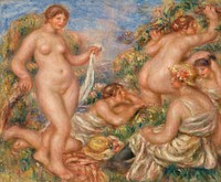 Composition, Five Bathers (Composition, cinq baigneuses) (1917&ndash;1919) by <a href="https://www.rawpixel.com/search/Pierre-Auguste%20Renoir?sort=curated&amp;page=1">Pierre-Auguste Renoir</a>. Original from Barnes Foundation. Digitally enhanced by rawpixel.