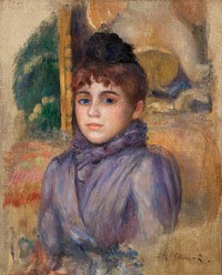 Portrait of a Young Woman (Portrait de jeune femme) (1885) by <a href="https://www.rawpixel.com/search/Pierre-Auguste%20Renoir?sort=curated&amp;page=1">Pierre-Auguste Renoir</a>. Original from Barnes Foundation. Digitally enhanced by rawpixel.