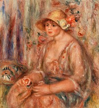 Woman in Muslin Dress (Femme en robe de mousseline) (1917) by <a href="https://www.rawpixel.com/search/Pierre-Auguste%20Renoir?sort=curated&amp;page=1">Pierre-Auguste Renoir</a>. Original from Barnes Foundation. Digitally enhanced by rawpixel.