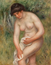Bather Drying Herself (Baigneuse s&#39;essuyant) (1901&ndash;1902) by <a href="https://www.rawpixel.com/search/Pierre-Auguste%20Renoir?sort=curated&amp;page=1">Pierre-Auguste Renoir</a>. Original from Barnes Foundation. Digitally enhanced by rawpixel.