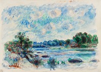 Landscape at Pont&ndash;Aven (1892) by <a href="https://www.rawpixel.com/search/Pierre-Auguste%20Renoir?sort=curated&amp;page=1">Pierre-Auguste Renoir</a>. Original from The Getty. Digitally enhanced by rawpixel.