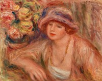 Woman Leaning (Femme accoud&eacute;e) (1918) by <a href="https://www.rawpixel.com/search/Pierre-Auguste%20Renoir?sort=curated&amp;page=1">Pierre-Auguste Renoir</a>. Original from Barnes Foundation. Digitally enhanced by rawpixel.
