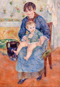 Young Mother (Jeune m&egrave;re) (1881) by <a href="https://www.rawpixel.com/search/Pierre-Auguste%20Renoir?sort=curated&amp;page=1">Pierre-Auguste Renoir</a>. Original from Barnes Foundation. Digitally enhanced by rawpixel.