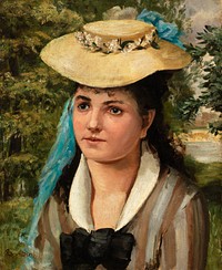 Lise in a Straw Hat (Jeune fille au chapeau de paille) (1866) by <a href="https://www.rawpixel.com/search/Pierre-Auguste%20Renoir?sort=curated&amp;page=1">Pierre-Auguste Renoir</a>. Original from Barnes Foundation. Digitally enhanced by rawpixel.