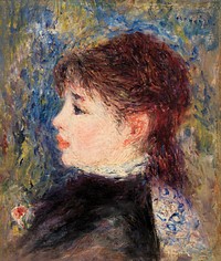 Young Woman with Rose (Jeune fille &Atilde;  la rose) (1877) by <a href="https://www.rawpixel.com/search/Pierre-Auguste%20Renoir?sort=curated&amp;page=1">Pierre-Auguste Renoir</a>. Original from Barnes Foundation. Digitally enhanced by rawpixel.