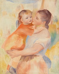 Washerwoman and Child (La Blanchisseuse et son enfant) (1886) by <a href="https://www.rawpixel.com/search/Pierre-Auguste%20Renoir?sort=curated&amp;page=1">Pierre-Auguste Renoir</a>.