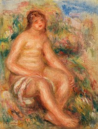 Bather (Baigneuse) (1918) by <a href="https://www.rawpixel.com/search/Pierre-Auguste%20Renoir?sort=curated&amp;page=1">Pierre-Auguste Renoir</a>. Original from Barnes Foundation. Digitally enhanced by rawpixel.