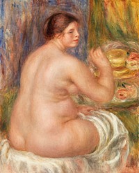 Nude from the Back (Nu de dos) (1917) by <a href="https://www.rawpixel.com/search/Pierre-Auguste%20Renoir?sort=curated&amp;page=1">Pierre-Auguste Renoir</a>. Original from Barnes Foundation. Digitally enhanced by rawpixel.