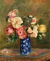 Bouquet of Roses (Le Bouquet de roses) (1882) by <a href="https://www.rawpixel.com/search/Pierre-Auguste%20Renoir?sort=curated&amp;page=1">Pierre-Auguste Renoir</a>. Original from Barnes Foundation. Digitally enhanced by rawpixel.