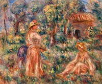 Girls in a Landscape (Jeunes filles dans un paysage) (1918) by <a href="https://www.rawpixel.com/search/Pierre-Auguste%20Renoir?sort=curated&amp;page=1">Pierre-Auguste Renoir</a>. Original from Barnes Foundation. Digitally enhanced by rawpixel.