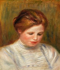 Head (T&ecirc;te); also called Etude de brodeuse (1904) by <a href="https://www.rawpixel.com/search/Pierre-Auguste%20Renoir?sort=curated&amp;page=1">Pierre-Auguste Renoir</a>. Original from Barnes Foundation. Digitally enhanced by rawpixel.