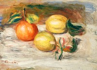Lemons and Orange (Citrons et orange) (1913) by <a href="https://www.rawpixel.com/search/Pierre-Auguste%20Renoir?sort=curated&amp;page=1">Pierre-Auguste Renoir</a>. Original from Barnes Foundation. Digitally enhanced by rawpixel.