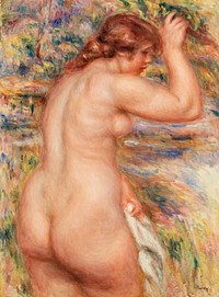 Nude in a Landscape (Nu dans un paysage) (1917) by <a href="https://www.rawpixel.com/search/Pierre-Auguste%20Renoir?sort=curated&amp;page=1">Pierre-Auguste Renoir</a>. Original from Barnes Foundation. Digitally enhanced by rawpixel.