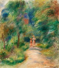 Two Figures on a Path (Deux figures dans un sentier) (1906) by <a href="https://www.rawpixel.com/search/Pierre-Auguste%20Renoir?sort=curated&amp;page=1">Pierre-Auguste Renoir</a>. Original from Barnes Foundation. Digitally enhanced by rawpixel.
