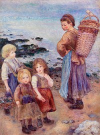 Mussel-Fishers at Berneval (P&ecirc;cheuses de moules &agrave; Berneval, c&ocirc;te normand) (1879) by <a href="https://www.rawpixel.com/search/Pierre-Auguste%20Renoir?sort=curated&amp;page=1">Pierre-Auguste Renoir</a>. Original from Barnes Foundation. Digitally enhanced by rawpixel.