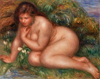Bather Gazing at Herself in the Water (Baigneuse se mirant dans l&#39;eau) (1910) by <a href="https://www.rawpixel.com/search/Pierre-Auguste%20Renoir?sort=curated&amp;page=1">Pierre-Auguste Renoir</a>. Original from Barnes Foundation. Digitally enhanced by rawpixel.