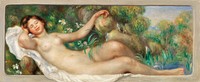 Reclining Nude (La Source) (1895) by <a href="https://www.rawpixel.com/search/Pierre-Auguste%20Renoir?sort=curated&amp;page=1">Pierre-Auguste Renoir</a>. Original from Barnes Foundation. Digitally enhanced by rawpixel.