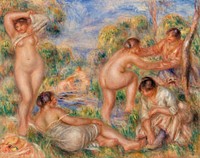Bathing Group (1916) by <a href="https://www.rawpixel.com/search/Pierre-Auguste%20Renoir?sort=curated&amp;page=1">Pierre-Auguste Renoir</a>. Original from Barnes Foundation. Digitally enhanced by rawpixel.