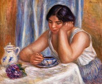 Cup of Chocolate (Femme prenant du chocolat) (1912) by <a href="https://www.rawpixel.com/search/Pierre-Auguste%20Renoir?sort=curated&amp;page=1">Pierre-Auguste Renoir</a>. Original from Barnes Foundation. Digitally enhanced by rawpixel.