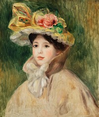 Woman with Capeline (Femme &Atilde;  la capeline) (early 1890s) by <a href="https://www.rawpixel.com/search/Pierre-Auguste%20Renoir?sort=curated&amp;page=1">Pierre-Auguste Renoir</a>. Original from Barnes Foundation. Digitally enhanced by rawpixel.
