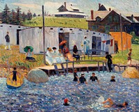 The Bathing Hour, Chester, Nova Scotia (1910) by <a href="https://www.rawpixel.com/search/william%20james%20glackens?page=1&amp;sort=curated">William James Glackens</a>. Original from Barnes Foundation. Digitally enhanced by rawpixel.